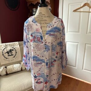Kim Rogers White and Blue Beach Coverup